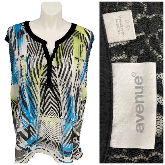 Avenue Top Womens Size 30/32 Blouse Tank Tiered Work Office Abstract Modern Corp - Picture 1 of 16